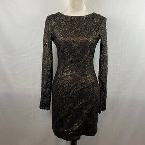 2BRych Dress 4 Brown Black Embellished Sheath Low Back Long Sheer Lace Sleeve